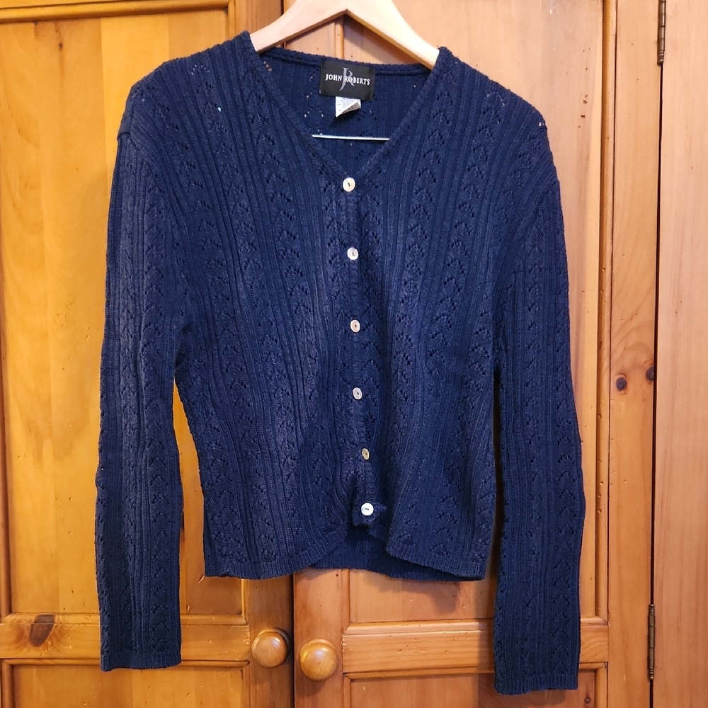 John Roberts Navy Cardigan Sweater